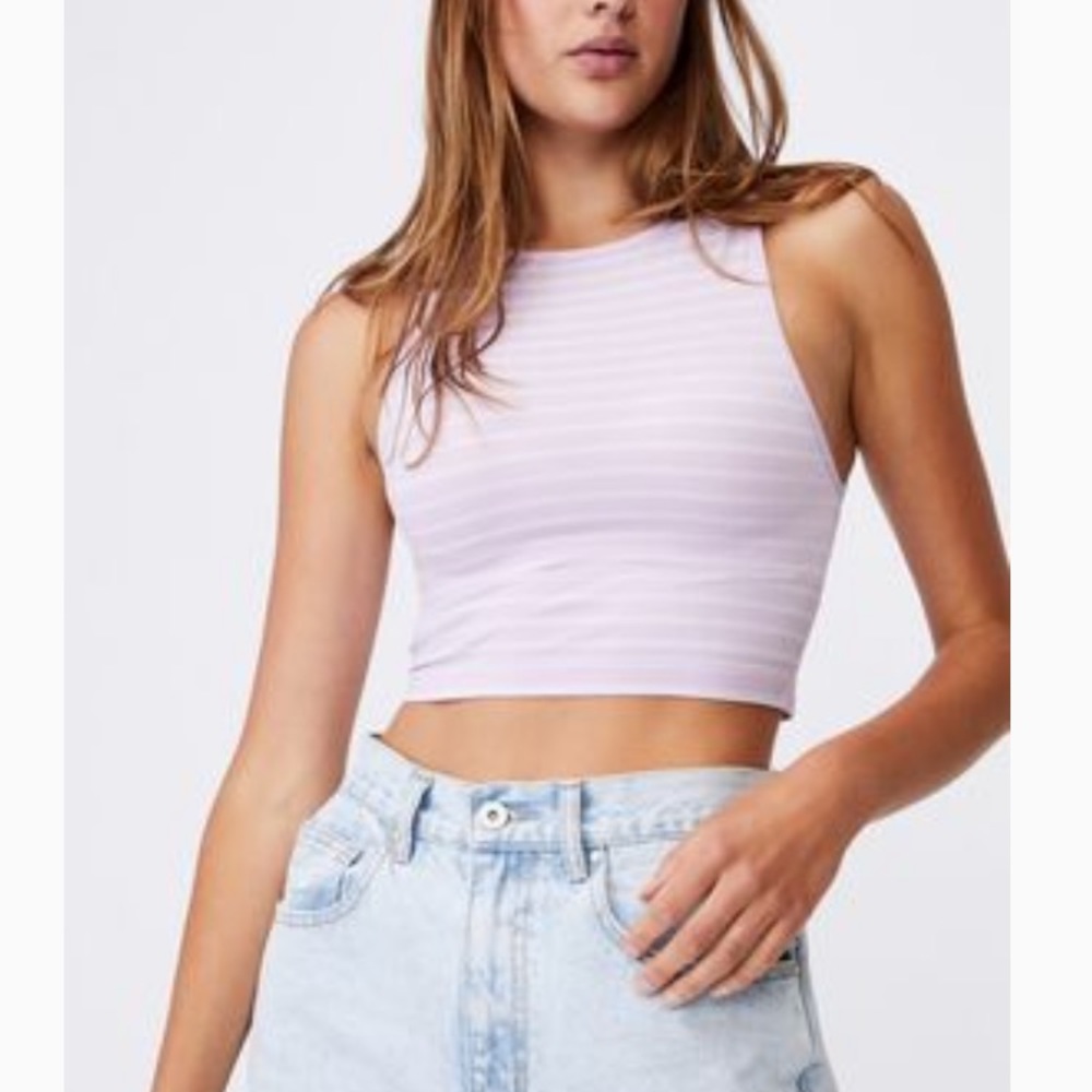 Cotton On Lilac Purple and White Striped Seamless Tank Top